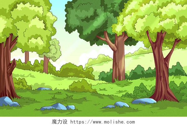 森林场景卡通风景JPG素材森林插画